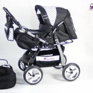 Carucior 2 in 1 Kerttu Vip 34 negru cu alb si puncte