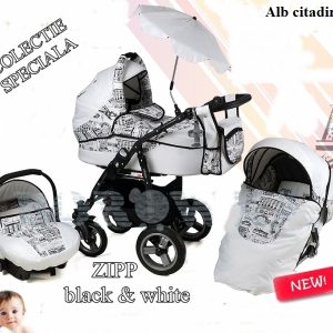Carucior 3 in 1 Adbor Zipp black white Alb citadin