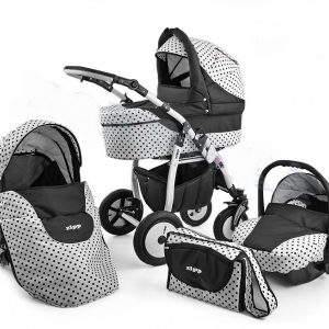 Carucior 3 in 1 Adbor Zipp black white Negru cu alb si puncte