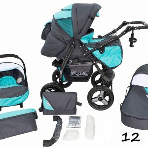 Carucior 3 in 1 Kerttu Twist-R 12 gri cu turquoise