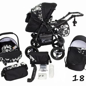 Carucior 3 in 1 Kerttu Twist-R 18 negru cu flori
