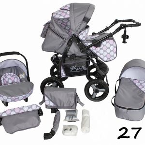 Carucior 3 in 1 Kerttu Twist-R 27 gri cu buline roz