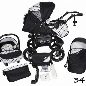 Carucior 3 in 1 Kerttu Twist-R 34 negru cu alb si puncte