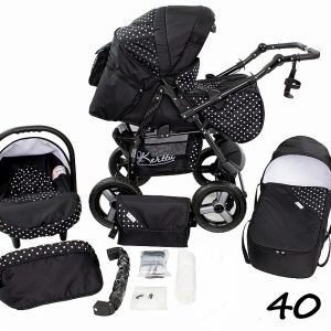 Carucior 3 in 1 Kerttu Twist-R 40 negru cu puncte albe