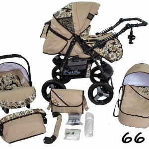 Carucior 3 in 1 Kerttu Twist-R 66 cappuccino cu flori