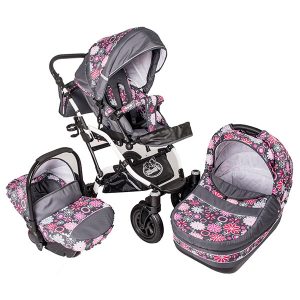 Carucior 3 in 1 Dalia Lux gri cu floricele roz