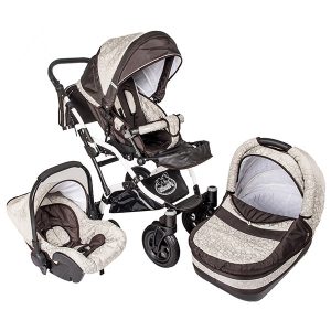 Carucior 3 in 1 Dalia Lux maro bej cu imprimeu