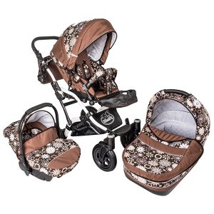 Carucior 3 in 1 Dalia Lux maro cu floricele crem