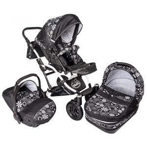 Carucior 3 in 1 Dalia Lux negru cu floricele albe