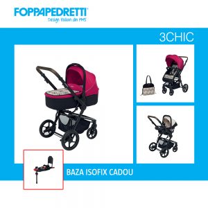 Carucior transformabil 3 in 1 Foppapedretti 3CHIC + baza isofix cadou rosu