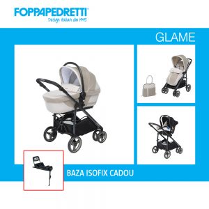 Carucior transformabil 3 in 1 Foppapedretti Glam + baza isofix cadou bej