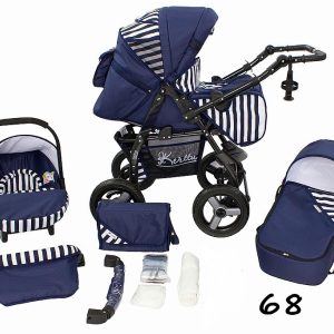 Carucior 3 in 1 Kerttu Twist-R 68 bleumarin cu dungi albe